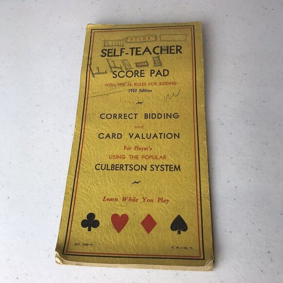 Vintage Taylor’s Self-Teacher Bridge Score Pad, 1937 Edition No. 133-1 - Picture 1 of 8